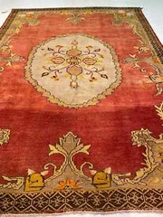 Antique Oriental Hand-Knotted Wool Area Rug Turkish Oushak Red/Gold 7’5″ x 10’5″