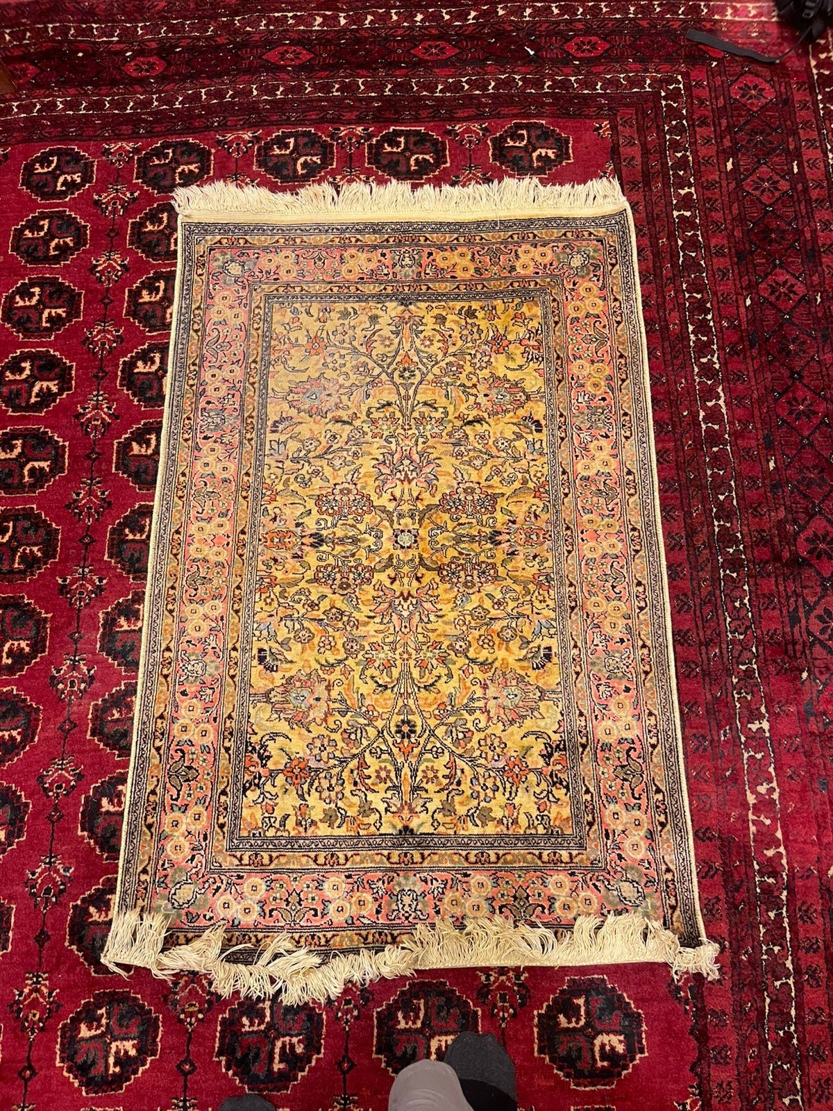 COLLECTORS' ITEM Vintage Stunning Natural Silk Turkish Hereke Floral Carpet gallery