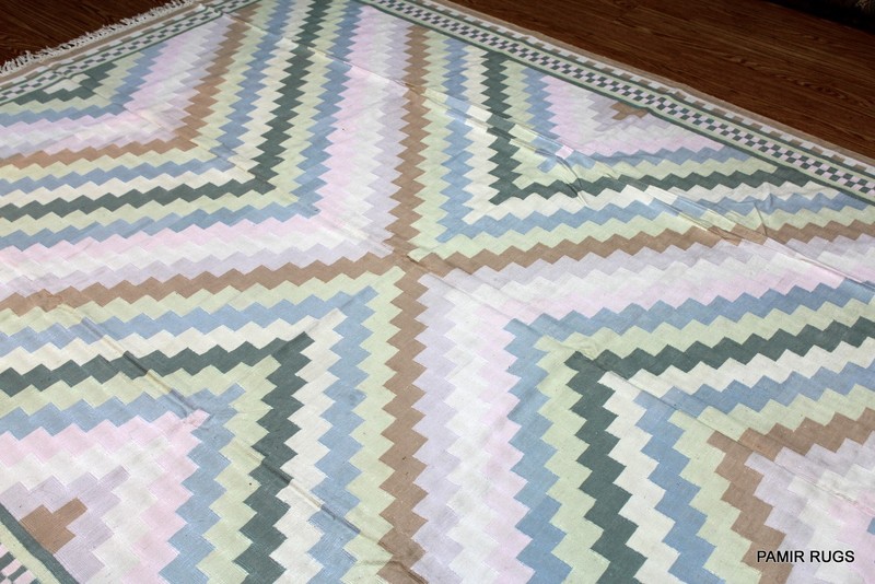 SOUTHWESTERN STYLE Hand made 8X10 WOVEN LIGHT BLUE BEIGE & KHAKI Navajo design gallery