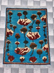 Hand Afghan Opium Flower Rug Tribal Wool With Knotted Wall Hanging Rug