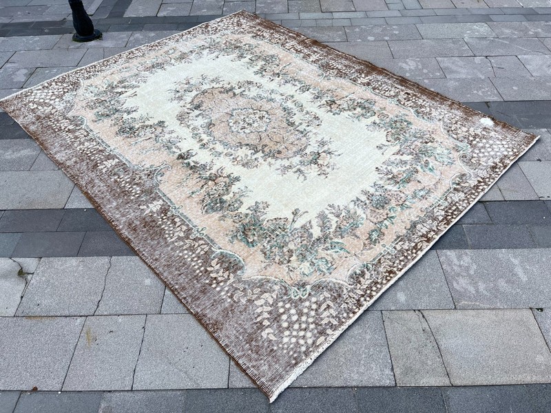 7x9 FT Vintage Turkish Oushak Rug Handmade Distressed Anatolian Wool Area Rug gallery