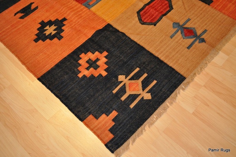 _HAND-MADE_SOUTHWESTERN STYLE Wool kilim rug 5' X 7' red and blue CAUCASIAN gallery