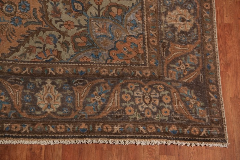 Semi-Antique Medallion Handmade Orange Wool Tebriz Room Size Rug 10x13 Carpet gallery