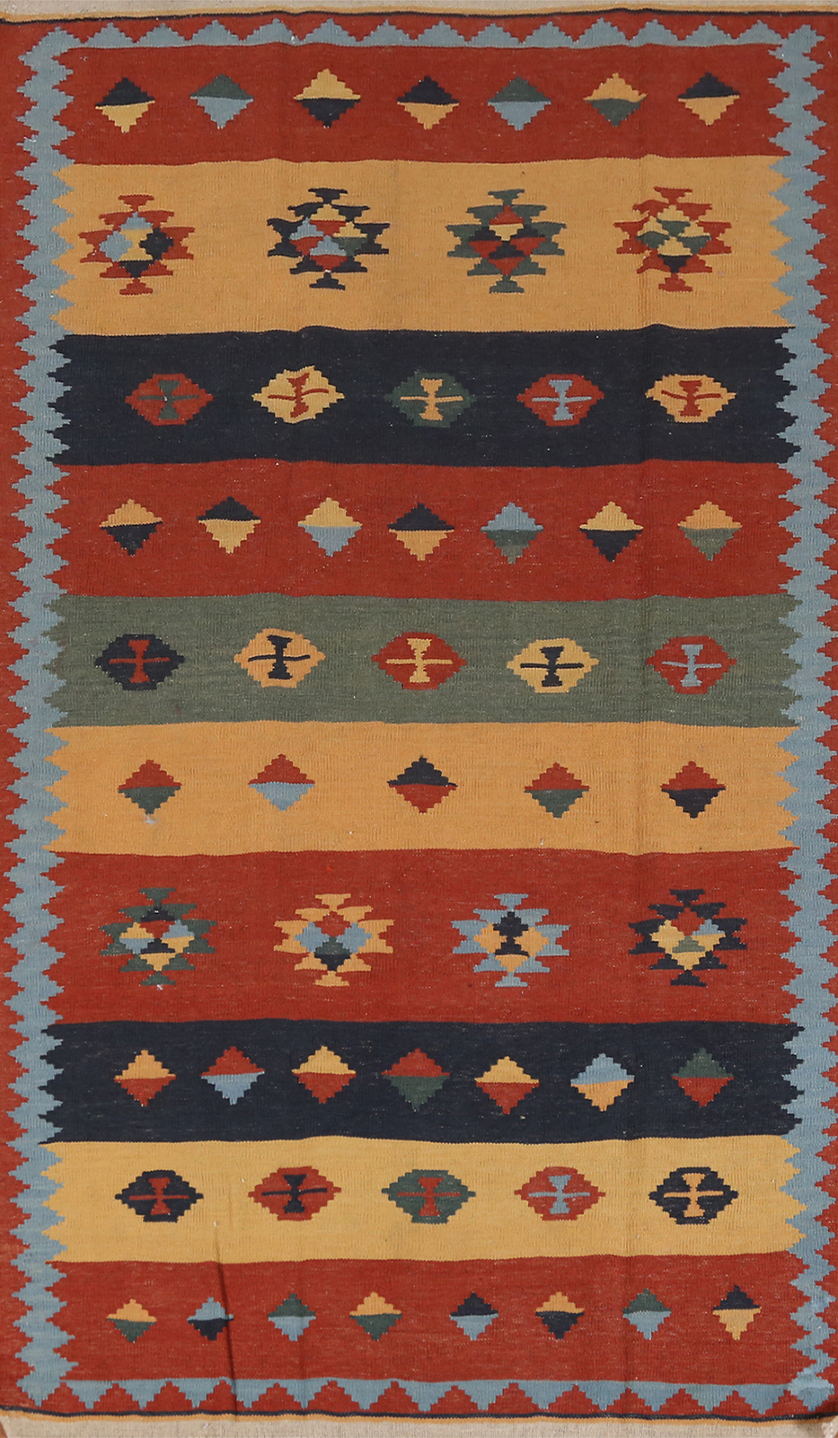 Flat-weave Vegetable Dye Kilim Vintage Rug Wool Hand-made Reversible Carpet 4x8 gallery