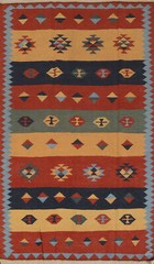 Flat-weave Vegetable Dye Kilim Vintage Rug Wool Hand-made Reversible Carpet 4×8