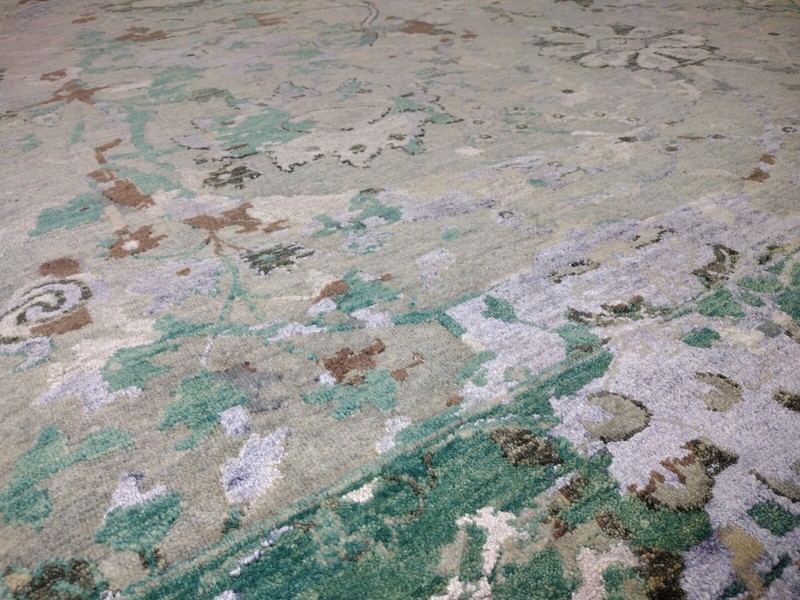 Handmade Green Grey Blue Modern Contemporary Abstract Wool and Silk Rug 9x12 gallery