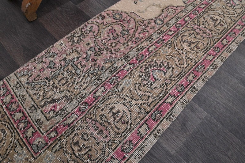 Vintage Turkish Runner Rug 2x5ft Wool Anatolian Handmade Hallway Oushak MAUVE gallery
