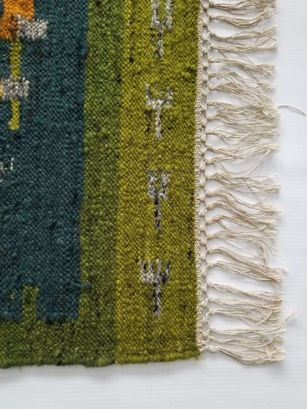 Fine Vintage Traditional Hand Made Oriental Wool Mustard Green Kilim 99x49cm gallery
