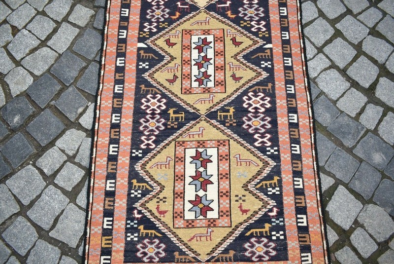 Sumak Runner Kilim 30'' x 108'' Caucasian Terrific Animal Design Hallway Kilim gallery