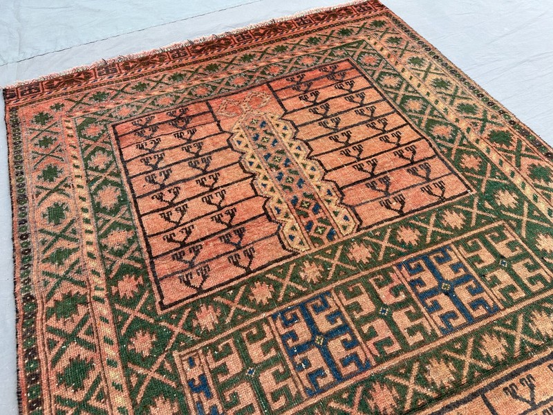 3'2 x 6 Antique Afghan Turkmen Parda Rug Hand Knotted Wool Tribal Terracotta Rug gallery