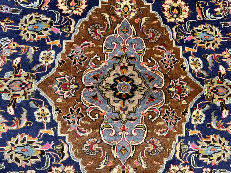 Vintage Afghan Hand-Knotted Wool Rug Navy Floral Medallion Area Rug 4'5 x 6'8 Ft gallery