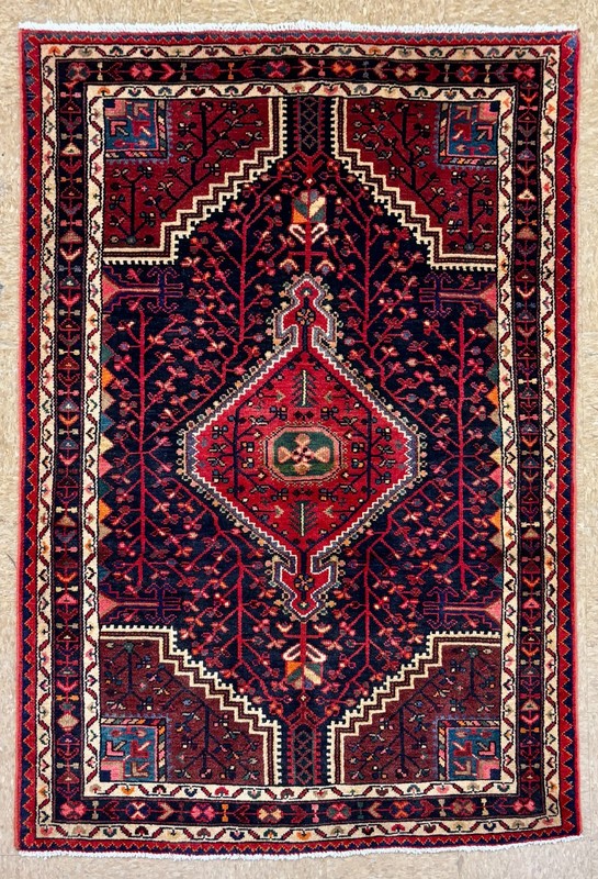 Vintage Hamedan Tribal Hand Knotted Wool 4x7 Navy Blue Geometric Oriental Boho gallery
