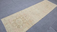 Neutral Turkish Runner Rug 4×12 Vintage Oushak Cream Brown Blush Beige Runner