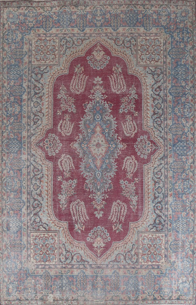 Antique Handmade Red Rug 10x13 Ft Traditional Floral Carpet Vegetable Dye Rug