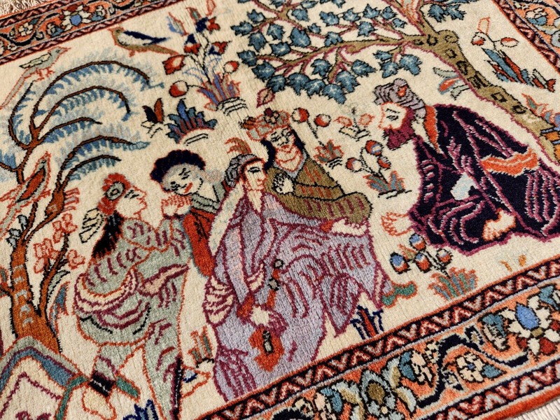 23" X 28" ANTIQUE HAND-KNOTTED PERSAN BIJARI QOUM KASHANI tree of life WOOLRUG gallery