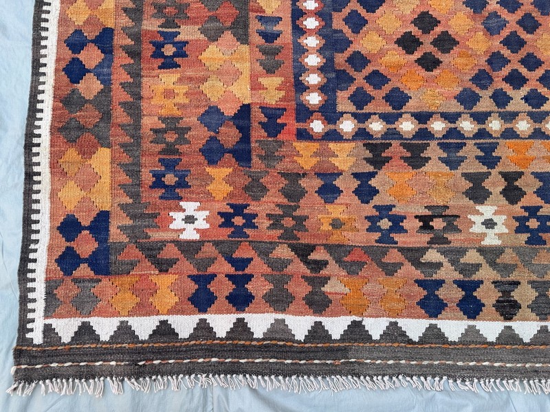 Terracotta Blue Faded Kilim Rug 6'4x9'9 Vintage Boho Tribal Flatweave Area Rug gallery