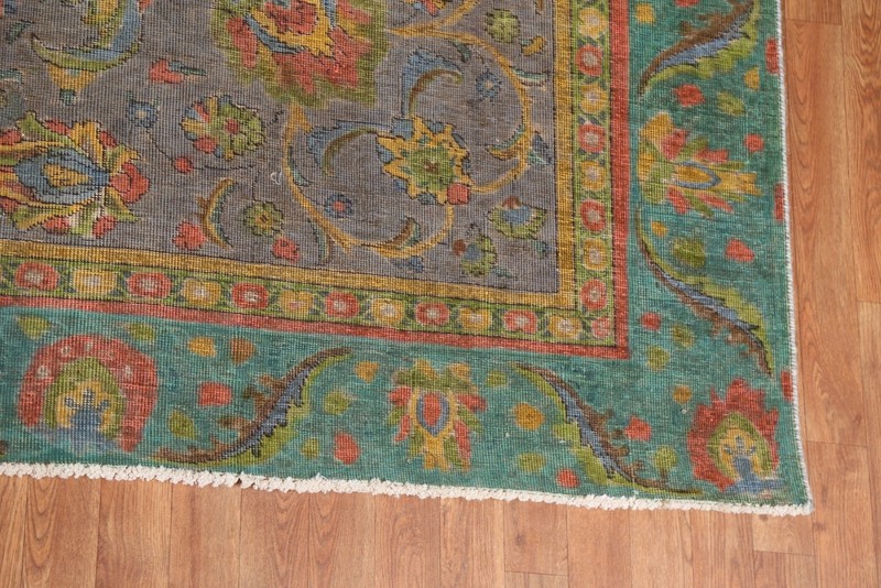 Distressed Over-Dyed Area Rug 9x12 Gray/ Green Wool Handmade Living Room Carpet gallery