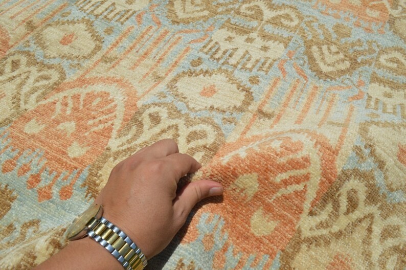 Gorgeous Super Fine Quality Lambs Wool Natural Veg Dye Ikat Turkoman Carpet gallery