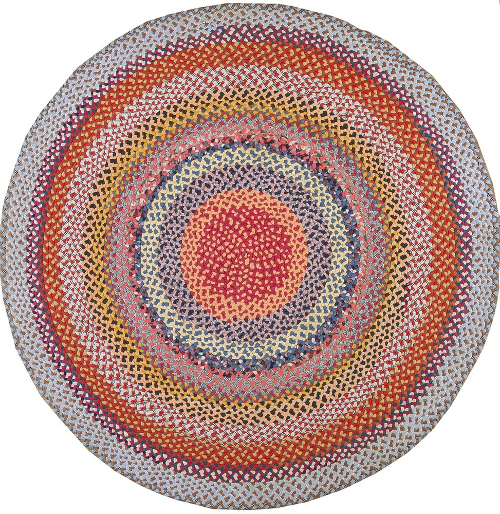 6X6 Vintage American Braided Multicolor Wool & Cotton Area Rug 1935