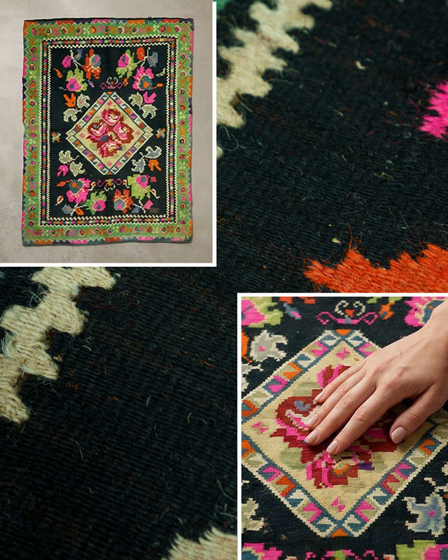 Antique Romanian Bessarabian Kilim Rug Handwoven Wool Floral Medallion 1930s gallery