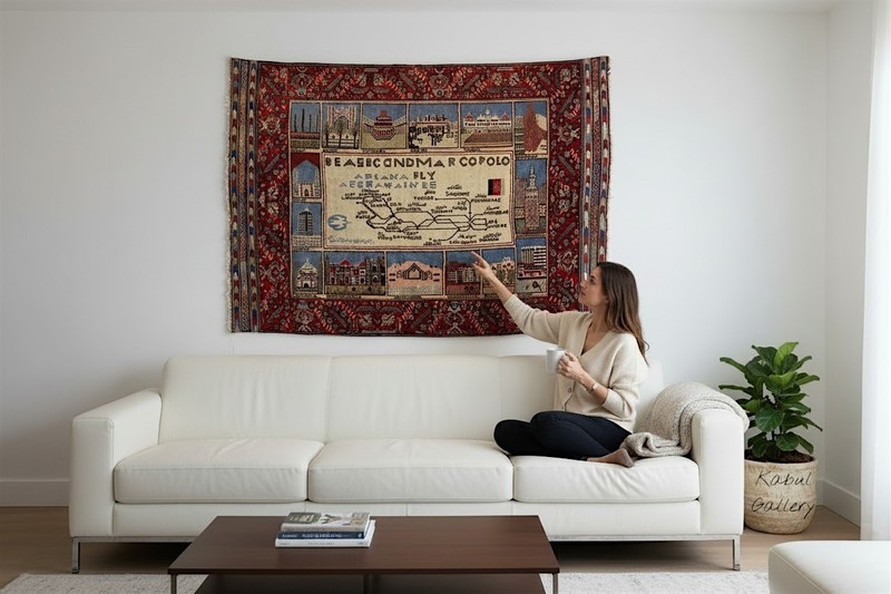 6,4x 4,7 feet unique old ariana afghan airlines flight routes design rug carpet gallery