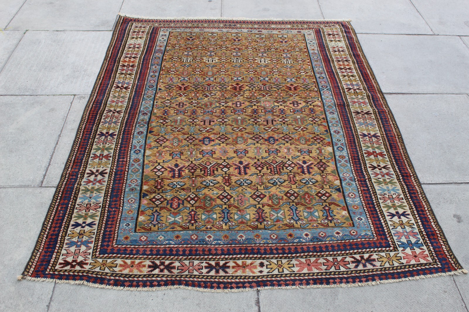 Antique Worn Hand Made Traditional Oriental Wool Gold Yellow Large Rug 180x132cm gallery
