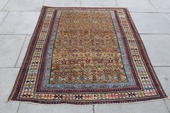 Antique Worn Hand Made Traditional Oriental Wool Gold Yellow Large Rug 180x132cm