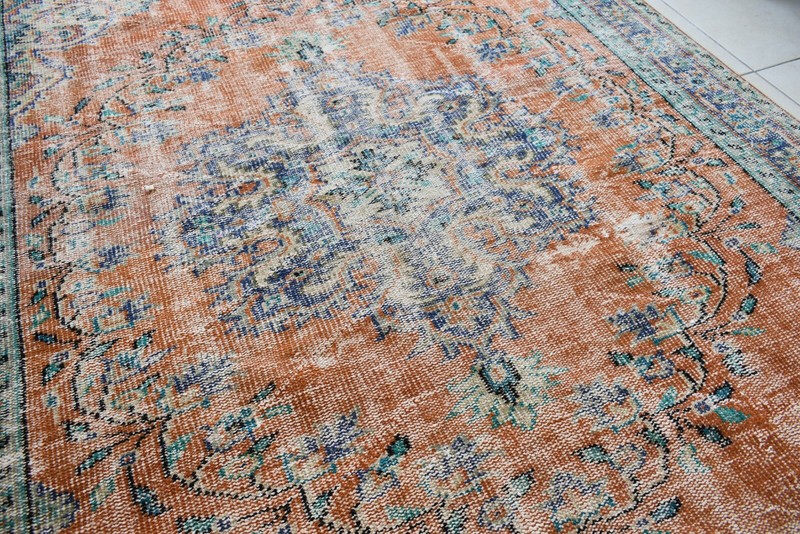 Large Turkish Rug 8.4x5.6 ft Vintage Rug Faded Oushak Rug Living Room Carpet B16 gallery