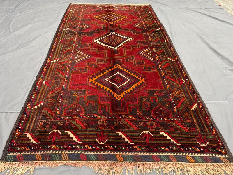 3'9x7'2 ft Vintage Afghan Geometric Diamond Hand Knotted Tribal Runner Rug gallery