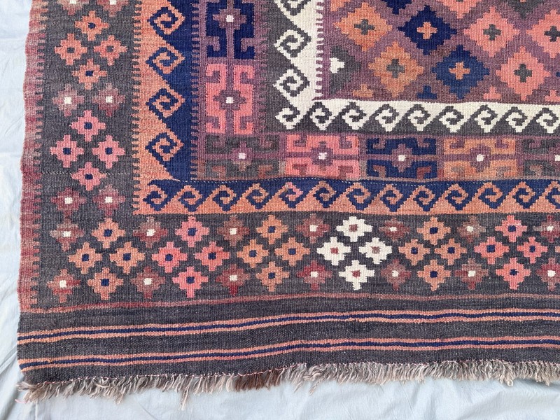 Dusty Pink Navy Faded Kilim Rug 5'1x8' Handmade Afghan Tribal Boho Flatweave gallery