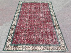 Vintage Anatolia Carpet, Large Distressed Burgundy Handmade Floor Rug 66″X104″