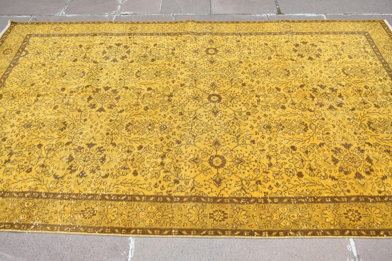 Vintage Turkish Rug 64'' x 113'' Anatolian Over Dyed Rug Painted Wool Area Rug gallery