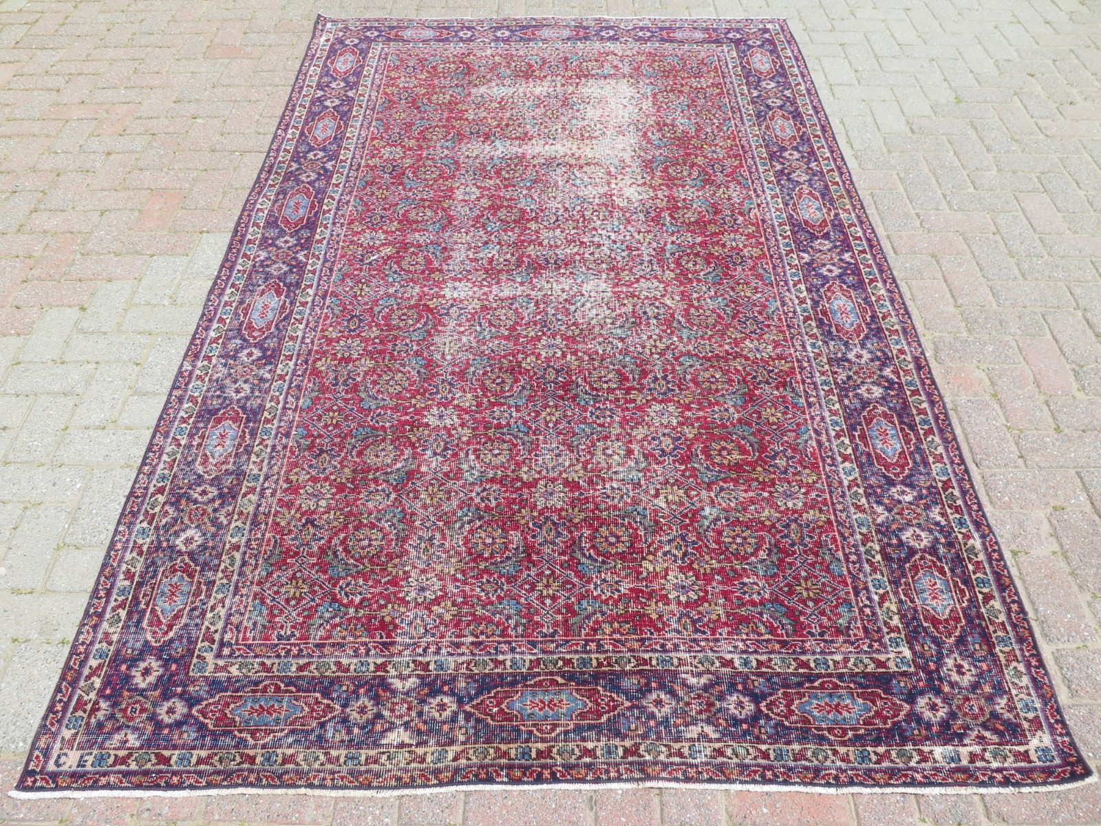 Turkish Rug, Handmade Rug, Vintage Area Rugs, Distressed Wool Carpet 67"x109" gallery
