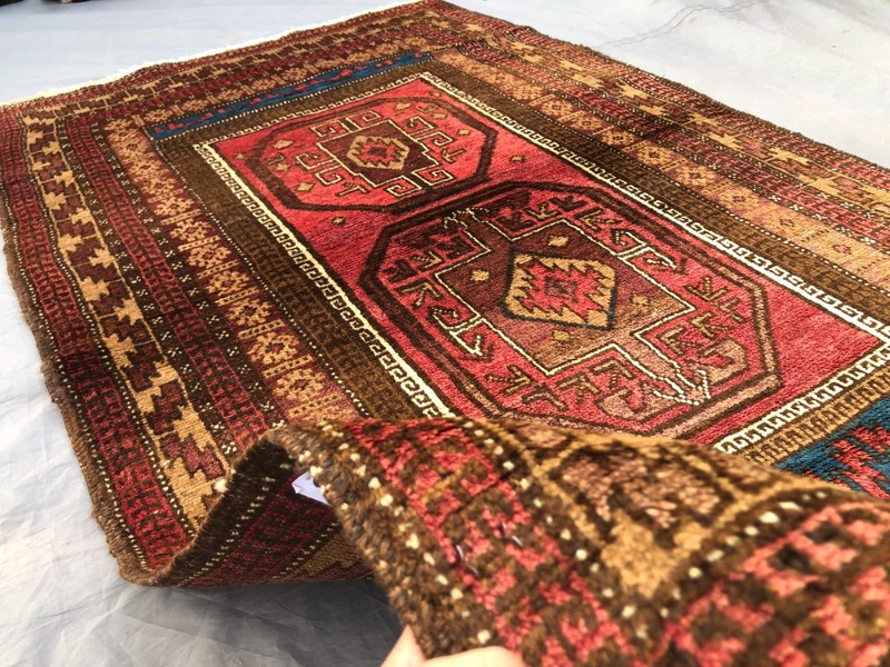 2'10 x 4'10 Ft Vintage Afghan Hand Knotted Rug Red Geometric Tribal Wool Carpet gallery