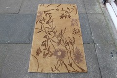 Vintage Traditional Hand Made Oriental Contemporary Wool Silk Gold Rug 122x70cm