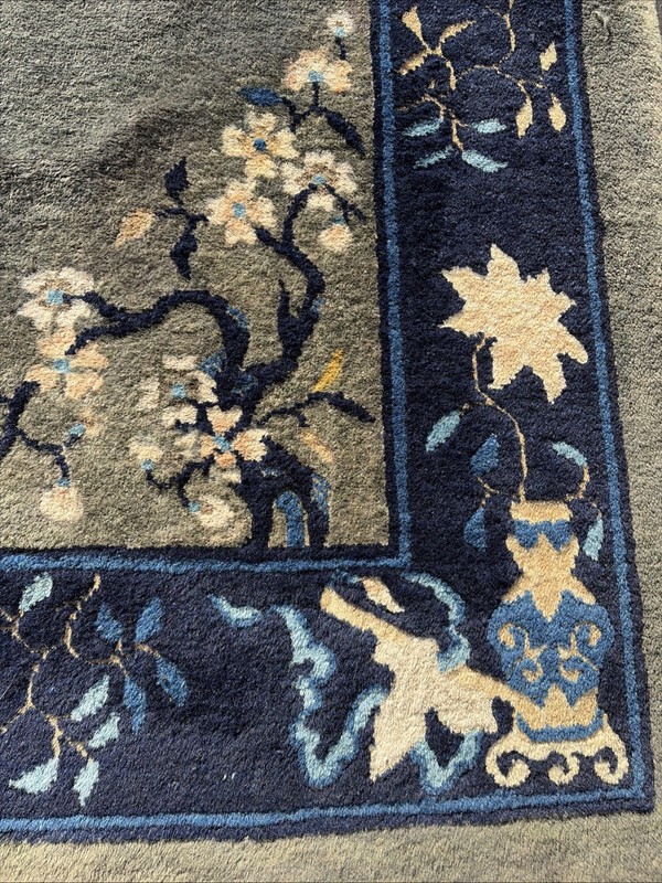 Auth: Antique Art Deco Chinese Rug Plush Green Wool Beauty 6x9 gallery