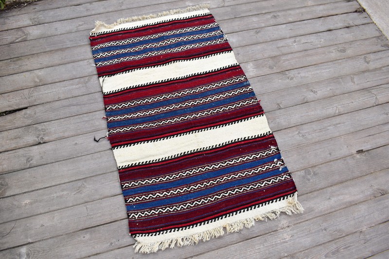 Turkish Kilim 24''x41'' Handwoven Gaziantep Mini Cicim Kilim 63x105cm Chair Rug gallery