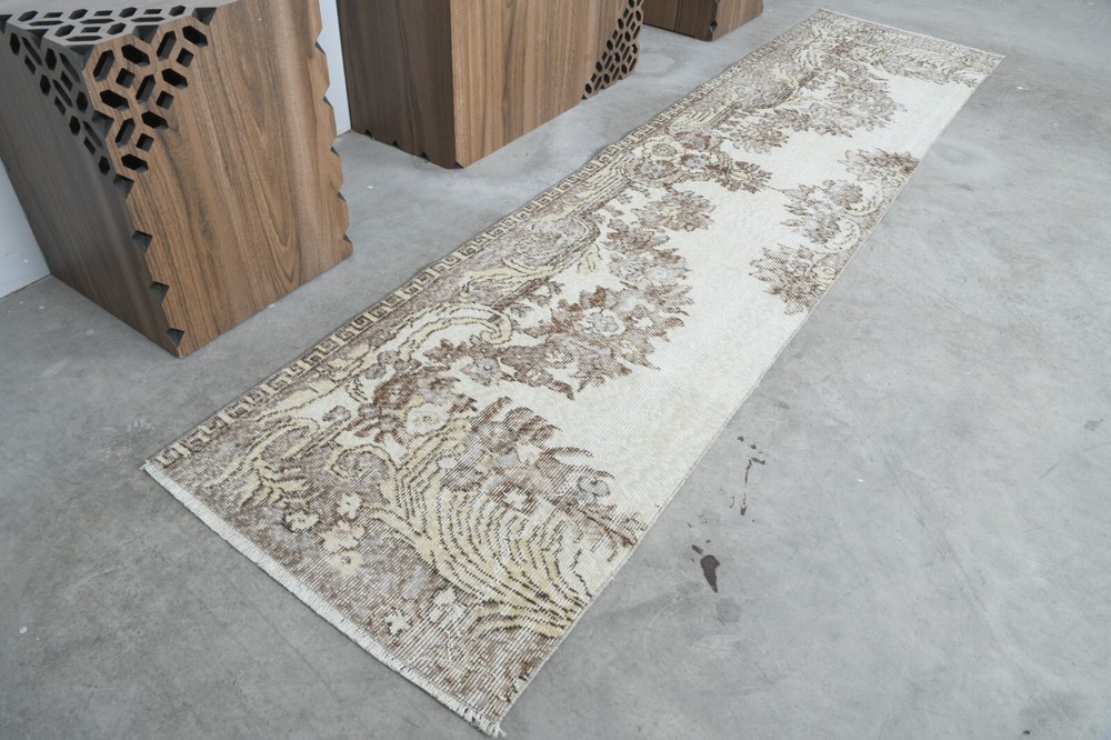 Oushak Runner Rugs Turkish Hand-Knotted Hallway Carpet Vintage Rug 2x10 ft 477