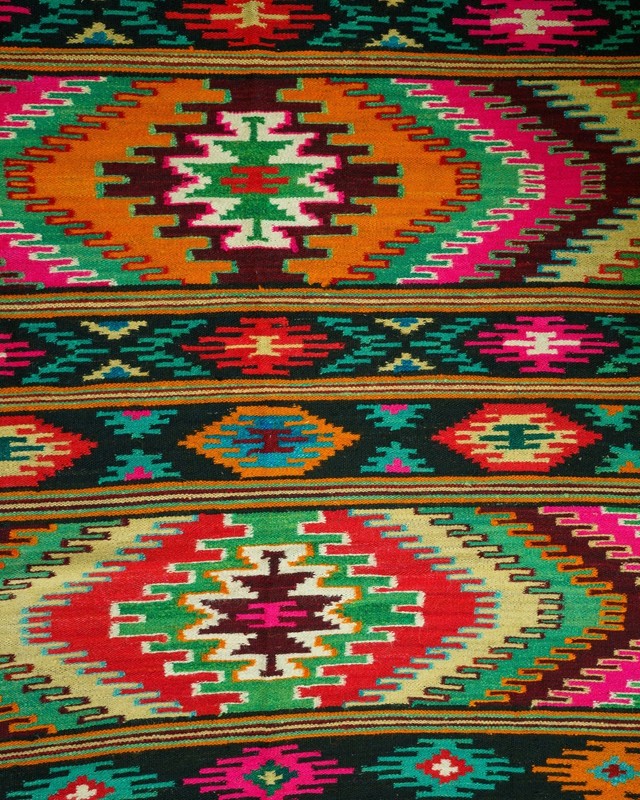 Romanian Oltenian Kilim Rug Handwoven 100% Wool Geometric Multicolor 1970s gallery