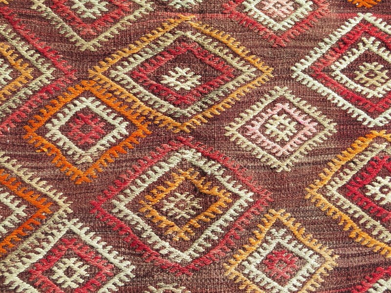 Antique Turkish Tribal Kilim Wool Area Rugs, Large Floor Carpet Teppich 69"x107" gallery