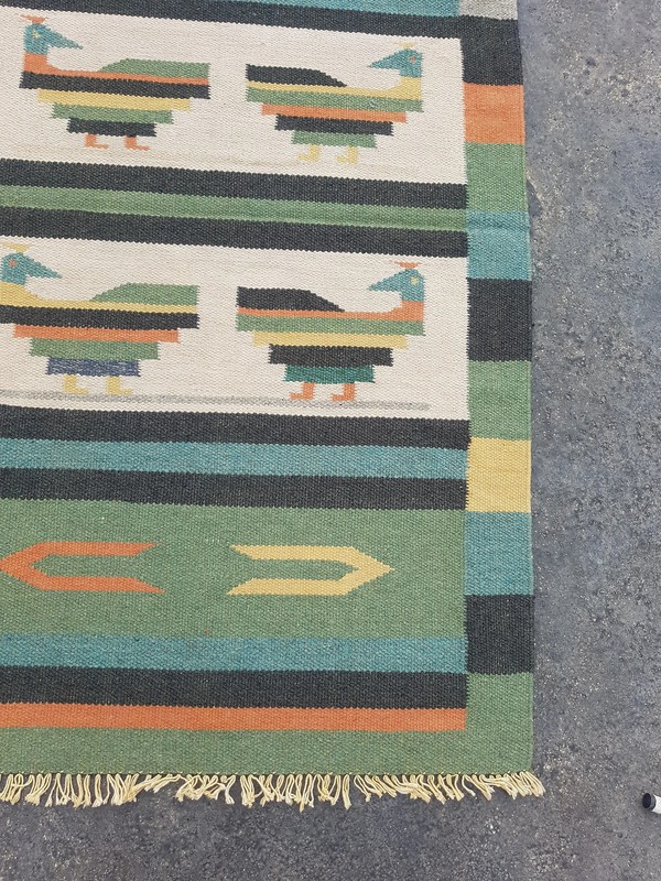 Vintage Traditional Handmade Scandinavian Style Wool Multicolor Kilim 4.5x2.7 ft gallery