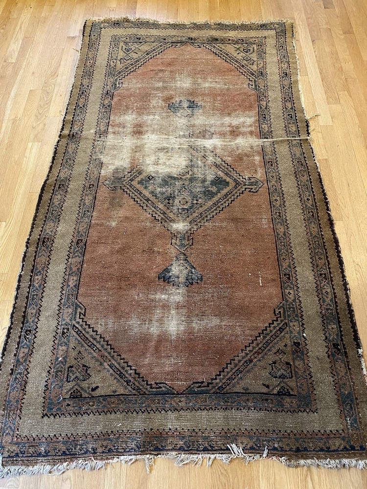 Vintage Rug 3' 8 x 6' 11 Dusty Rose Hand Knotted Oriental Rug