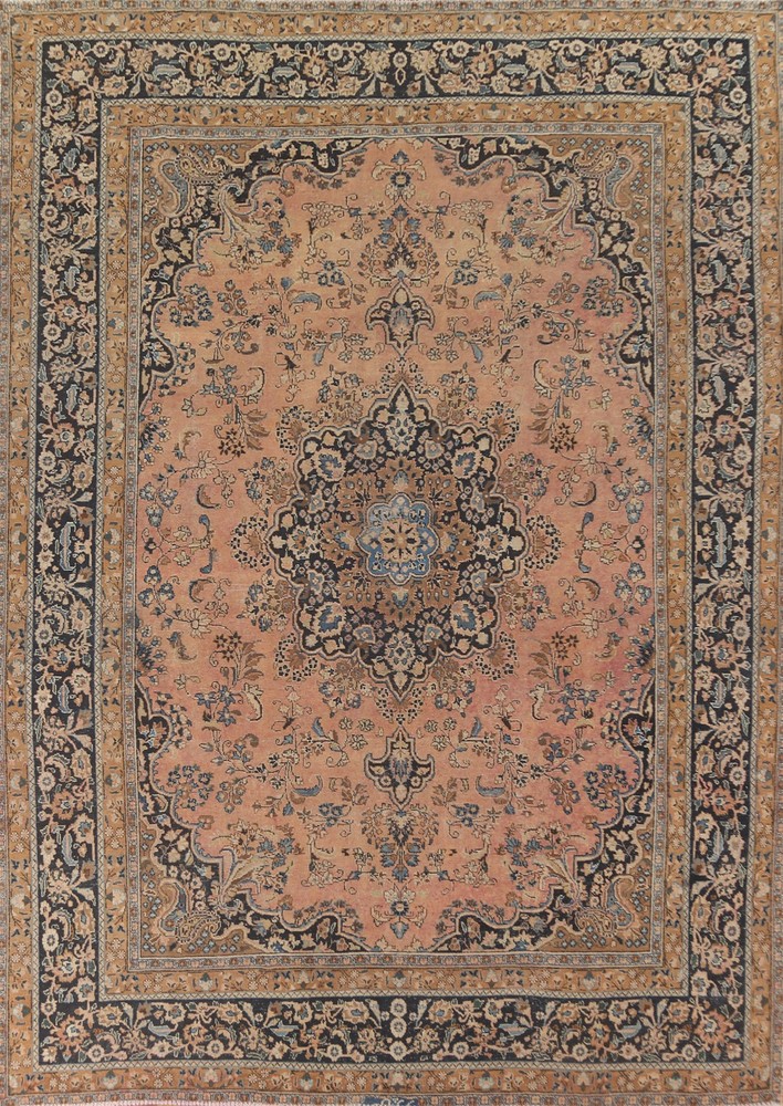 Vintage Living Room Area Rug 10x13 Pink Wool Hand-knotted Medallion Carpet