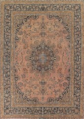 Vintage Living Room Area Rug 10×13 Pink Wool Hand-knotted Medallion Carpet