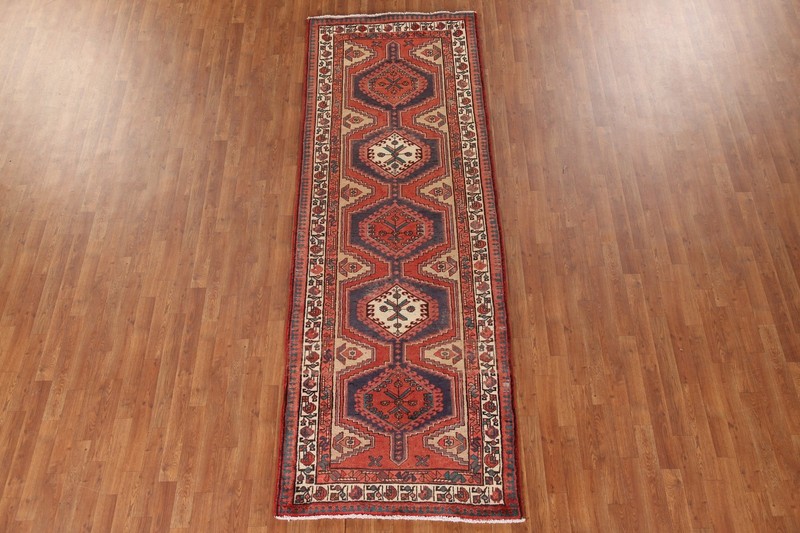 Handmade Wool Rust Red Runner Rug 4x10 Vintage Tribal Traditional Hallway Carpet gallery