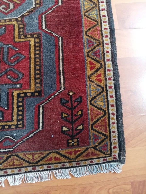 Antique Unique Geometric Rug, Tribal vintage rug, Handmade Caucasian Blue Rug gallery