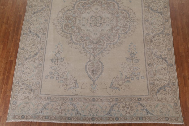 Handmade Beige Wool Distressed Area Rug 10x13 Ft Traditional Living Room Rug gallery