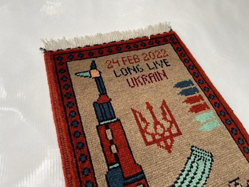 49x34cm AFGHAN WAR RUG Beautifully Made Mini rug Lot 2 War Rugs Handicrafts #470 gallery