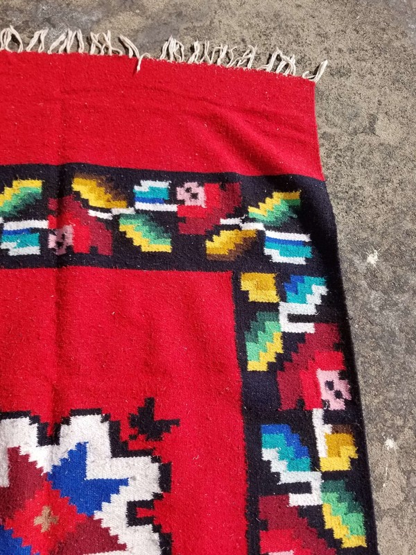 Vintage Traditional Handmade Mexican Wool Multicolor Kilim 190x116cm gallery