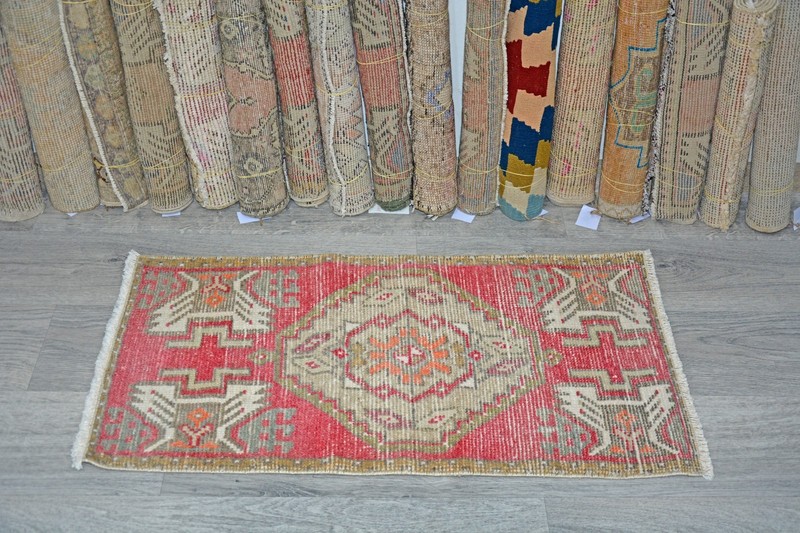 Vintage Turkish Oushak Rug 1'6x3'1 ft, Red Beige Vivid Colors, Tribal Modern Rug gallery